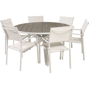 Parma tuinmeubelset tafel Ã˜140cm en 6 stoel Santorini wit, grijs.