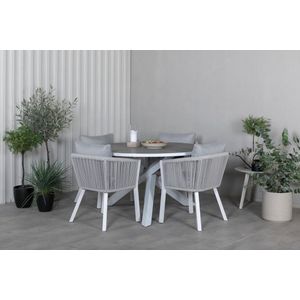 Parma tuinmeubelset tafel Ã˜140cm en 4 stoel Virya wit, grijs.