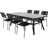 Virya tuinmeubelset tafel 100x200cm en 6 stoel armleuningS Lindos zwart, grijs.