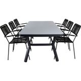 Virya tuinmeubelset tafel 100x200cm en 6 stoel armleuningS Lindos zwart, grijs.