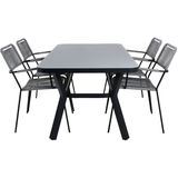 Virya tuinmeubelset tafel 90x160cm en 4 stoel armleuningG Lindos zwart, grijs.