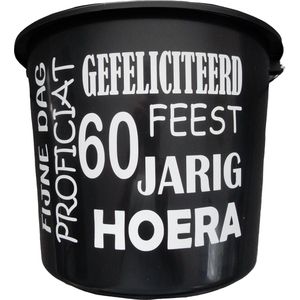 Cadeau Emmer - 60 jaar - 12 liter - zwart - cadeau - geschenk - gift - kado - verjaardag - 60 - verjaardag 60