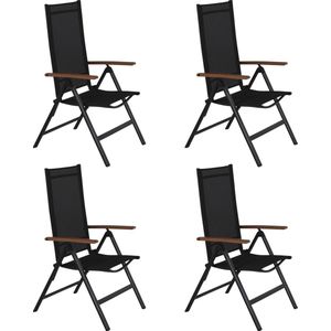 Hioshop 4xLamira tuinstoel verstelbare stoel, zwart en teak