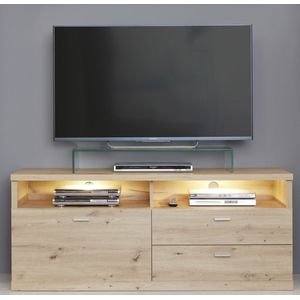 Echo TV-meubel 2 laden, 2 open vakken, 1 klep, incl. verlichting eiken decor.