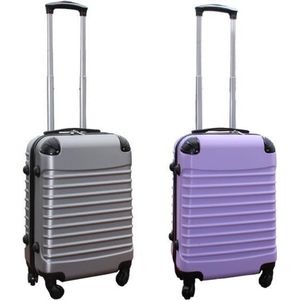 Travelerz kofferset 2 delig ABS handbagage koffers - met cijferslot - 39 liter - zilver - lila