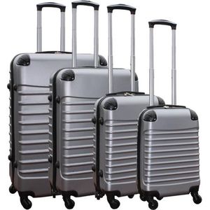 Kofferset 4 delig ABS - zwenkwielen - met cijferslot - zilver