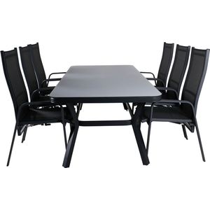 Virya Gartenset Tisch 100x200cm und 6 Stühle Copacabana schwarz, grau.