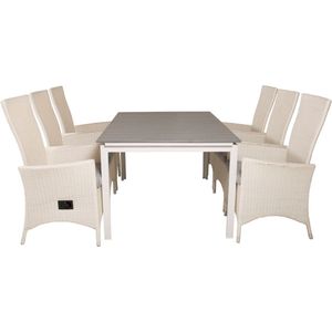 Levels tuinmeubelset tafel 100x160/240cm en 6 stoel Padova wit, grijs.