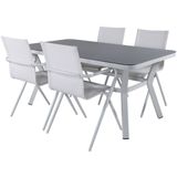 Virya tuinmeubelset tafel 90x160cm en 4 stoel alu Alina wit, grijs.