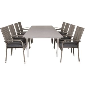 Levels tuinmeubelset tafel 100x160/240cm en 8 stoel Anna grijs.