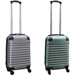 Travelerz kofferset 2 delig ABS handbagage koffers - met cijferslot - 27 liter - zilver - groen