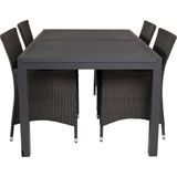 Marbella tuinmeubelset tafel 100x160/240cm en 4 stoel Knick zwart.