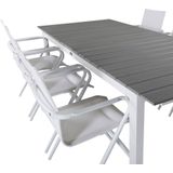 Levels tuinmeubelset tafel 100x229/310cm en 6 stoel Alina wit, grijs.
