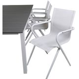 Levels tuinmeubelset tafel 100x229/310cm en 6 stoel Alina wit, grijs.