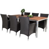 Zenia tuinmeubelset tafel 100x200cm en 6 stoel Knick zwart, naturel, zilver.
