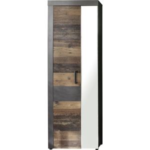 trendteam smart living Garderobe garderobekast kast met spiegel Indy, 65 x 192 x 34 cm in corpus grafiet grijs, Front Old Wood NB met veel opbergruimte