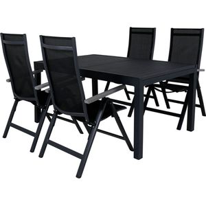 Marbella tuinmeubelset tafel 100x160/240cm en 4 stoel Albany zwart.