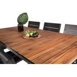 Zenia tuinmeubelset tafel 100x200cm en 6 stoel Levels zwart, naturel, zilver.