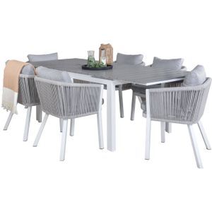 Levels tuinmeubelset tafel 100x160/240cm en 6 stoel Virya wit, grijs.