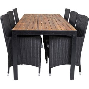 Bois tuinmeubelset tafel 90x205cm en 6 stoel Malin zwart, naturel.