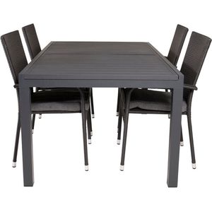 Marbella tuinmeubelset tafel 100x160/240cm en 4 stoel Anna zwart.