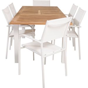 Panama tuinmeubelset tafel 90x152/210cm en 6 stoel Santorini wit, naturel.