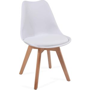 Trend24 Eetkamerstoelen - Scandinavische stijl - Set van 4 stuks - Wit - Stoffen bekleding - Metaal - Massief hout