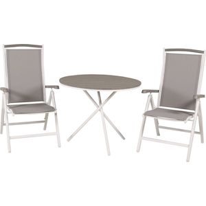 Parma tuinmeubelset tafel Ã˜90cm en 2 stoel 5pos Albany wit, grijs, crÃ¨mekleur.
