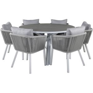 Parma tuinmeubelset tafel Ø140cm en 6 stoel Virya wit, grijs.