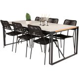 Texas tuinmeubelset tafel 100x200cm en 6 stoel armleuningS Lindos zwart, naturel, grijs.