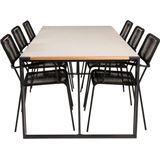 Texas tuinmeubelset tafel 100x200cm en 6 stoel armleuningS Lindos zwart, naturel, grijs.