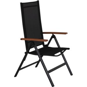 2 x Lamira tuinstoel verstelbare stoel, zwart en teak armleuningen.