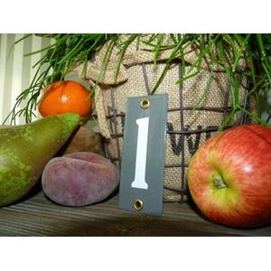 Emaille huisnummer grijs 4x10 nummer '1'