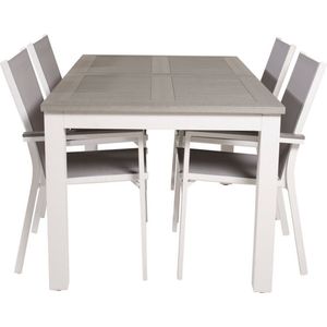 Albany tuinmeubelset tafel 90x152/210cm en 4 stoel Parma wit, grijs, crèmekleur.