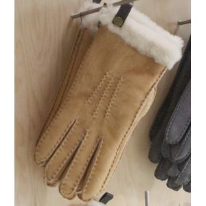Winter dames handschoenen - Camel - XS - Leer/leder/wol - Dames handschoenen - schapenvacht handschoenen -