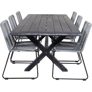 Rives tuinmeubelset tafel 100x200cm en 6 stoel Lindos zwart.