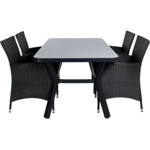 Virya tuinmeubelset tafel 90x160cm en 4 stoel Knick zwart, grijs.