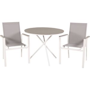 Parma tuinmeubelset tafel Ã˜90cm en 2 stoel Parma wit, grijs, crÃ¨mekleur.