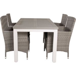 Albany tuinmeubelset tafel 90x152/210cm en 4 stoel Malin grijs, gebroken wit.