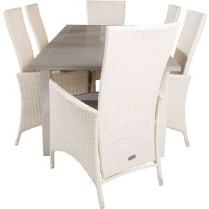 Albany tuinmeubelset tafel 90x152/210cm en 6 stoel Padova wit, grijs, crèmekleur.