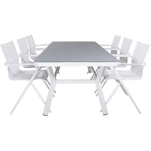 Virya tuinmeubelset tafel 100x200cm en 6 stoel Alina wit, grijs.
