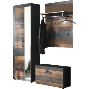 Irwin  garderobe opstelling B, grijs Matera decor, Old Wood decor.