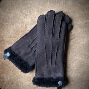 Dames handschoenen - schapenvacht/leder - winter handschoenen - M - Bruin - wollen handschoenen - warme handschoenen