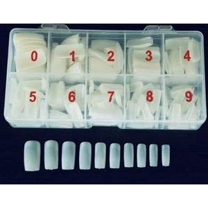 Nagel tips in box - 500 stuks -per maat 50 stuks - kleur naturel -kunstnagels - acryl nagels - gel nagels -polygel nagels