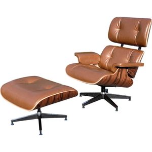 Lounge Chair + Hocker - XL - Cognac Bruin - Palissander - Fauteuil - Set