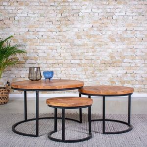 Gister&Vandaag Salontafel Pieces set van 3 | Mangohout | Rond