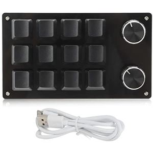Programmeerbaar Macrotoetsenbord met één Hand, 12-toetsen RGB Mini-gamingtoetsenbord met 2 Knoppen, Doe-het-zelf Multifunctioneel Sneltoetsenbord Macrotoetsen PBT-toetsen voor Pc Computer(zwart)