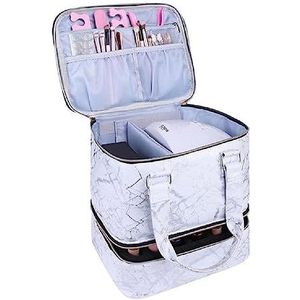 Nagellak Opbergdoos - Dubbellaagse Draagtas - Wit Marmer - Organizer Tas