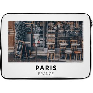 Laptophoes 14 inch - Parijs - Frankrijk - Café - Laptop sleeve - Binnenmaat 34x23,5 cm - Zwarte achterkant
