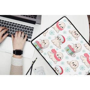 Laptophoes 17 inch - Zeehonden - Kinderen - Kerst - Winter - Patroon - Laptop sleeve - Binnenmaat 42,5x30 cm - Zwarte achterkant